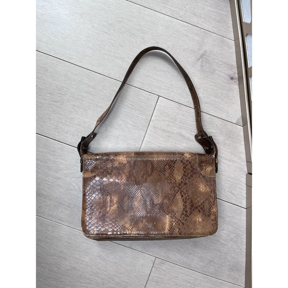 VTG Authentic VALENTINO SNAKE LEATHER SHOULDER MID BAG TAN - Picture 12 of 16